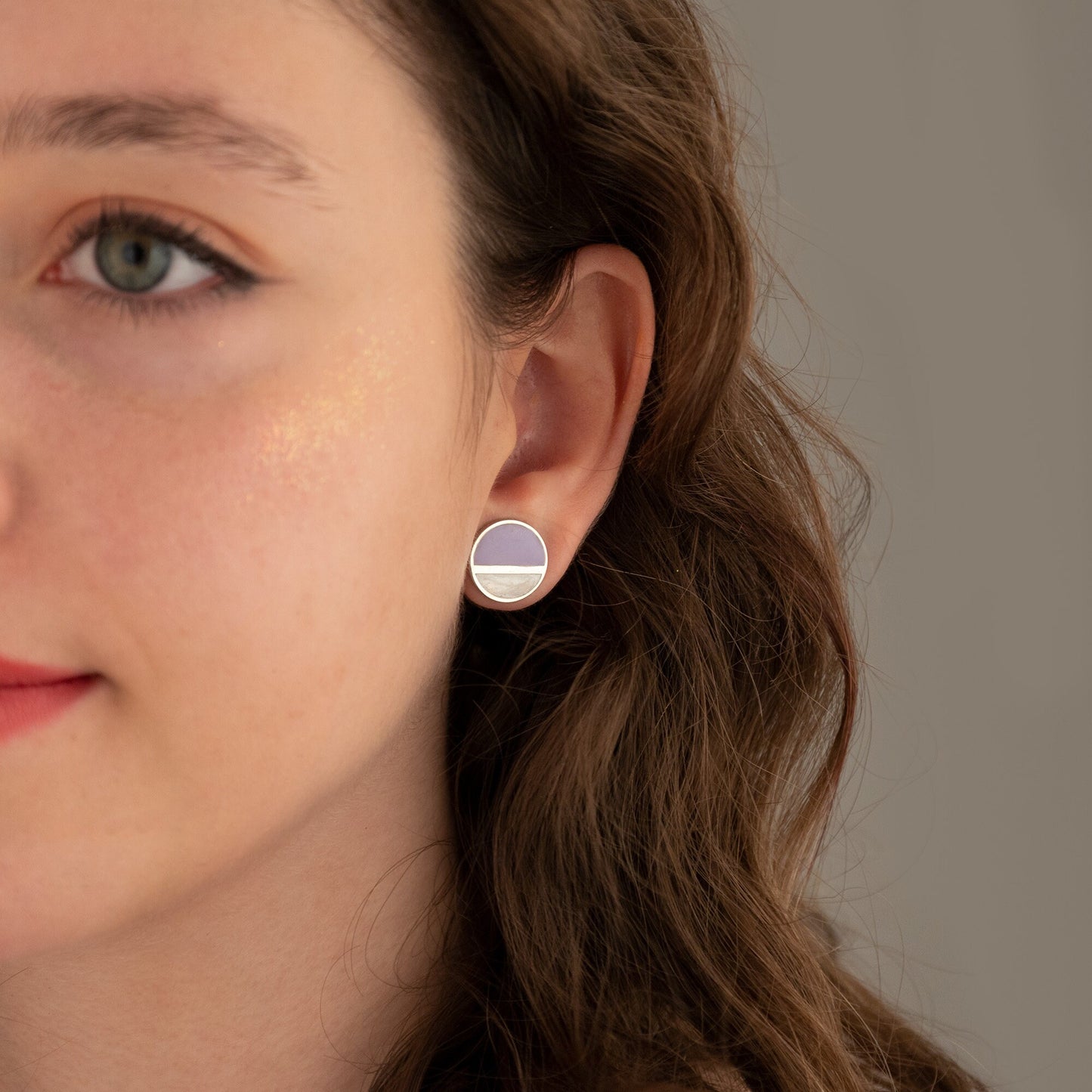 Two Colours Round Threader Earrings - Circular Earring - Geometric Enamel Earrings - Dainty Earrings - Gift for Mother - Gift for Her