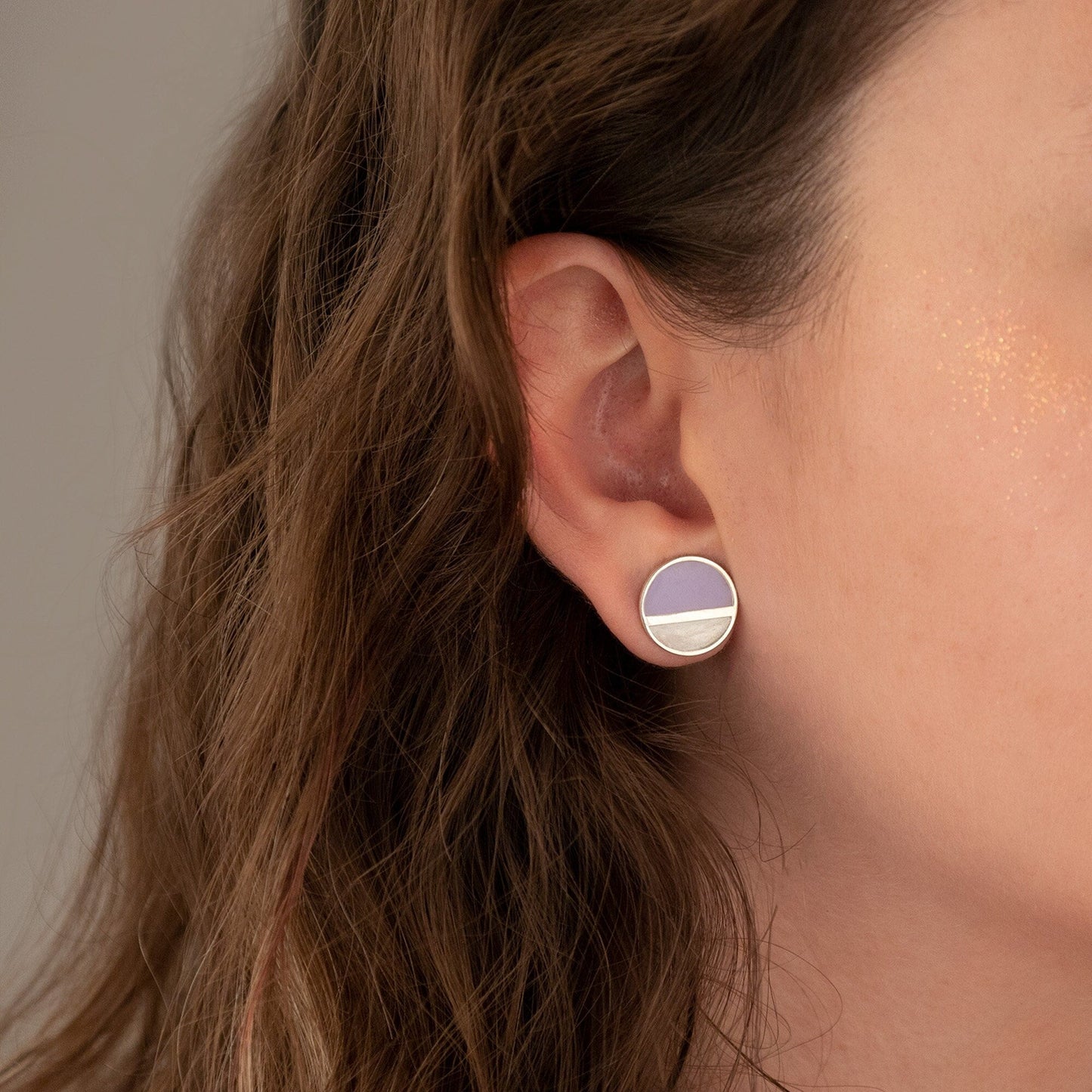 Two Colours Round Threader Earrings - Circular Earring - Geometric Enamel Earrings - Dainty Earrings - Gift for Mother - Gift for Her