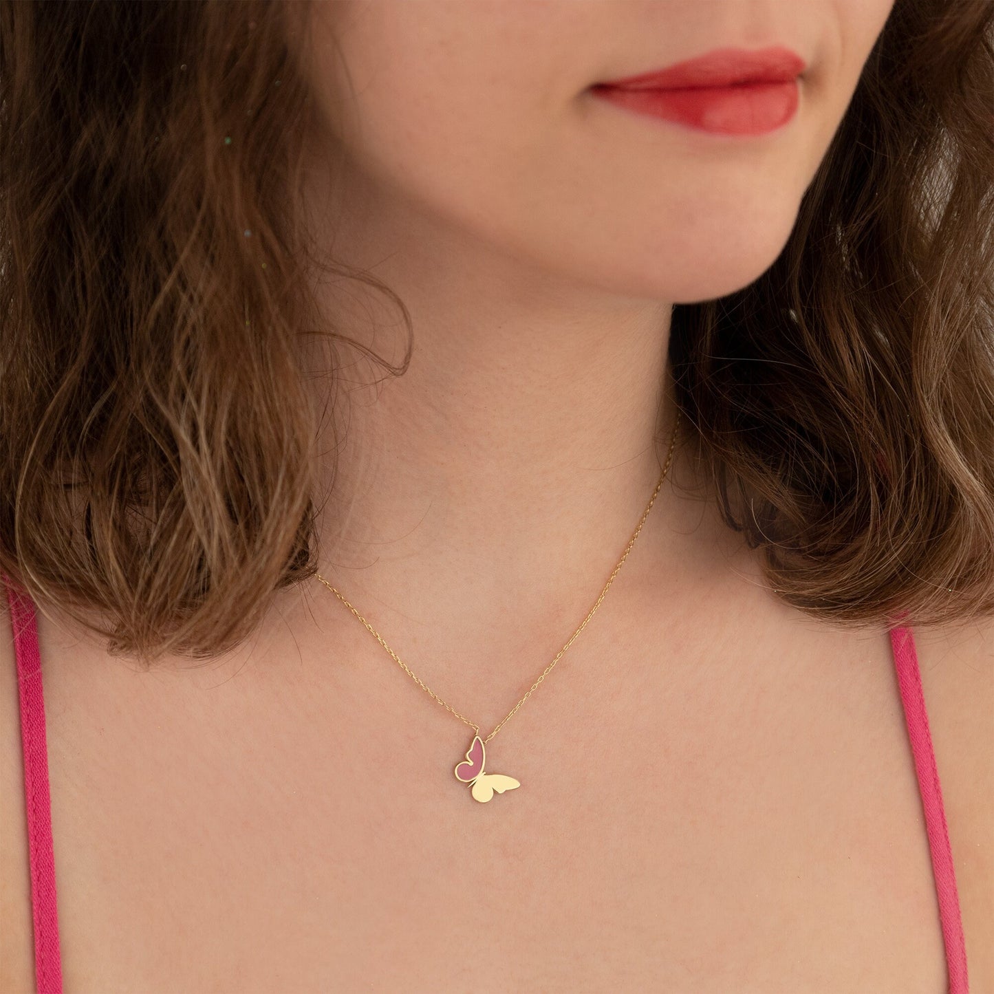 Butterfly Enamel Necklace - Pink Butterfly Necklace - Hope and Faith Necklace - Bug Jewelry - Summer Jewelry - Gift for Her