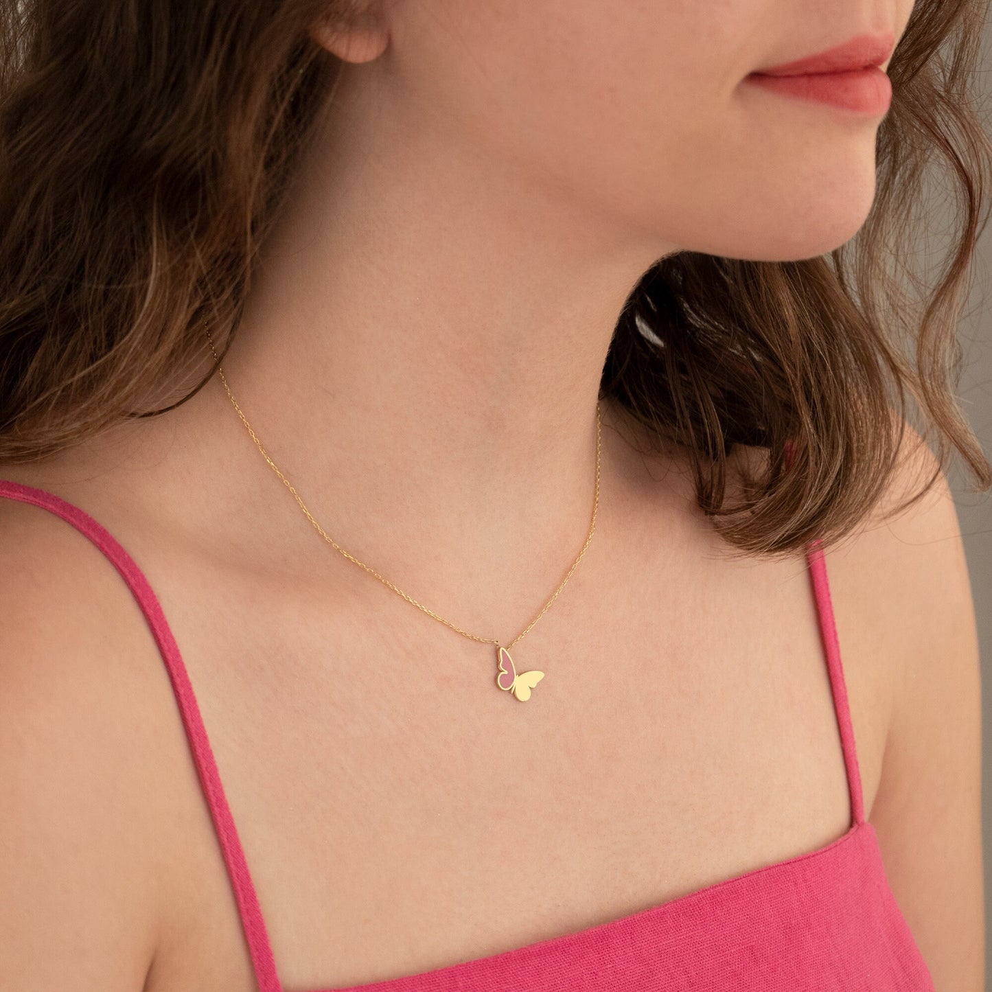 Butterfly Enamel Necklace - Pink Butterfly Necklace - Hope and Faith Necklace - Bug Jewelry - Summer Jewelry - Gift for Her