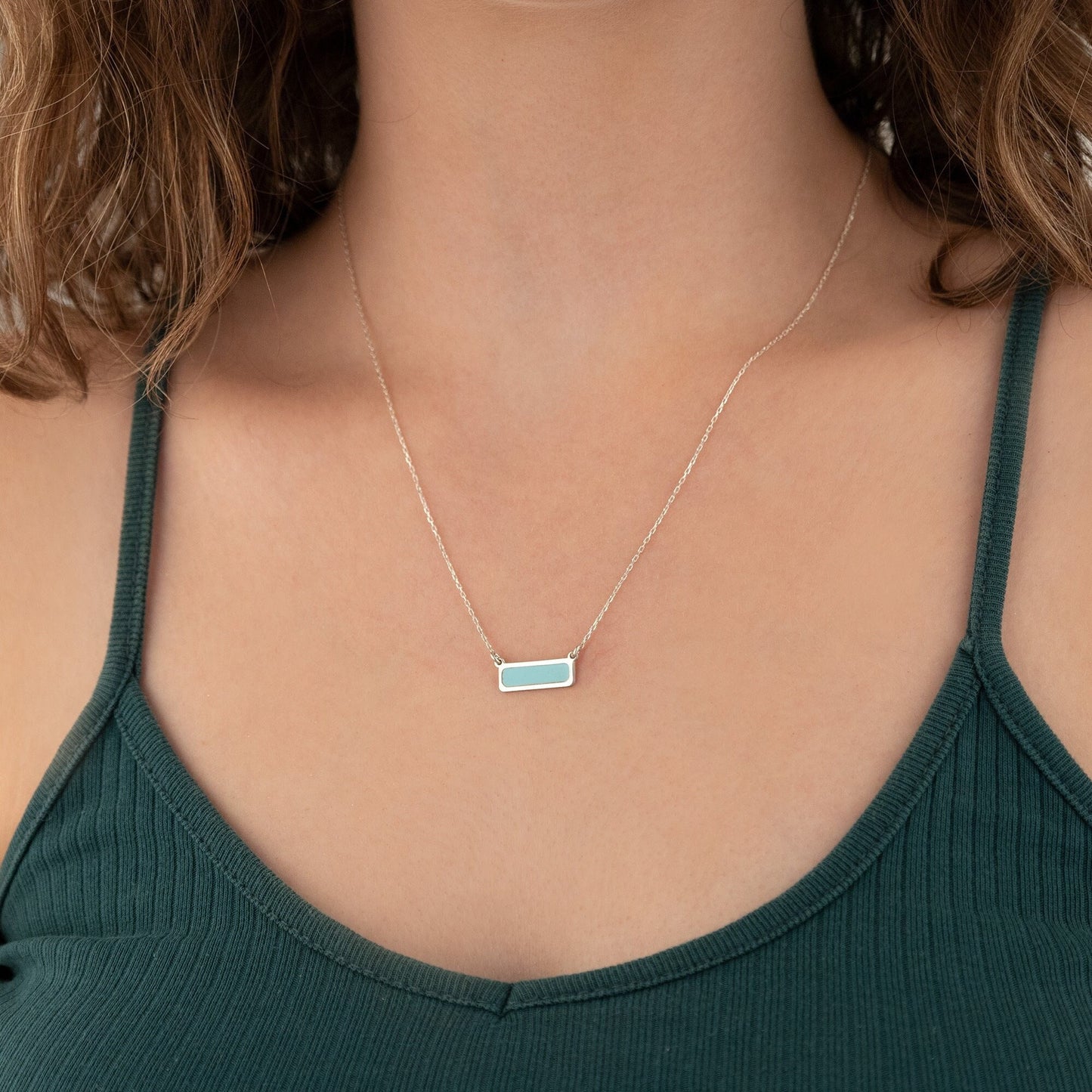 Enamel Rectangle Bar Necklace - Turquoise Necklace - Geometric Necklace - Minimalist Necklace - Gift for Mother - Gift for Her