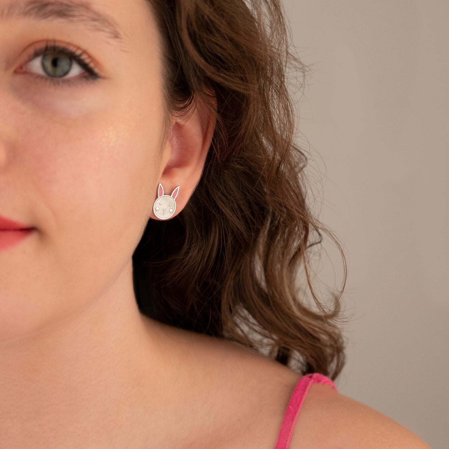 Enamel Rabbit Earring - Christmas Gift - Bunny Earring - Adorable Colored Earring - Cute Earring - Gift for Kids - Gift for Her