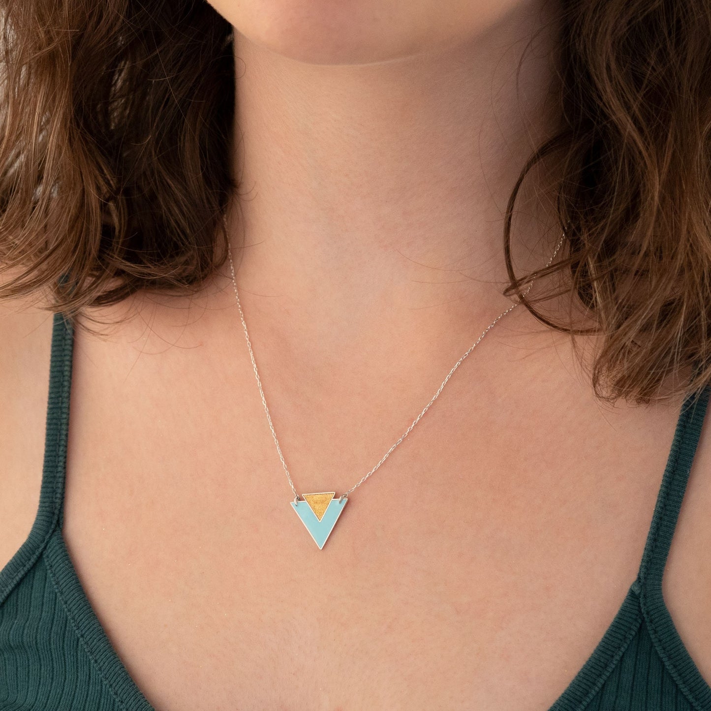 Enamel Double Triangle Necklace - Enamel Diamond Shape Necklace - Diamond Gifts - Diamond Jewelry - Gift for Her - Dainty Charm Necklace