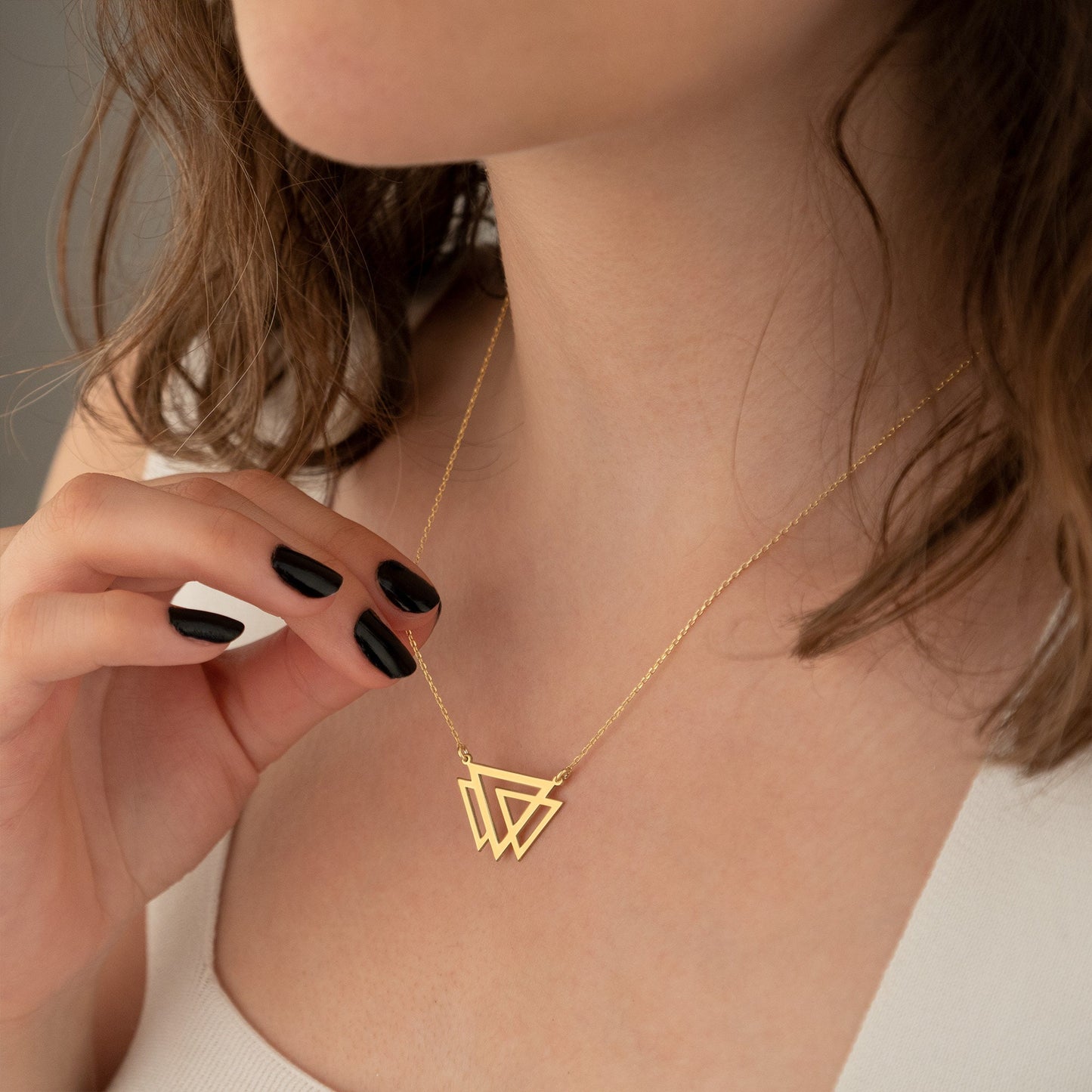 Triple Triangle Necklace - Christmas Gift - Handmade Dainty Interlaced Geometric Necklace - Three Open Triangle Necklace - Gift for Mother