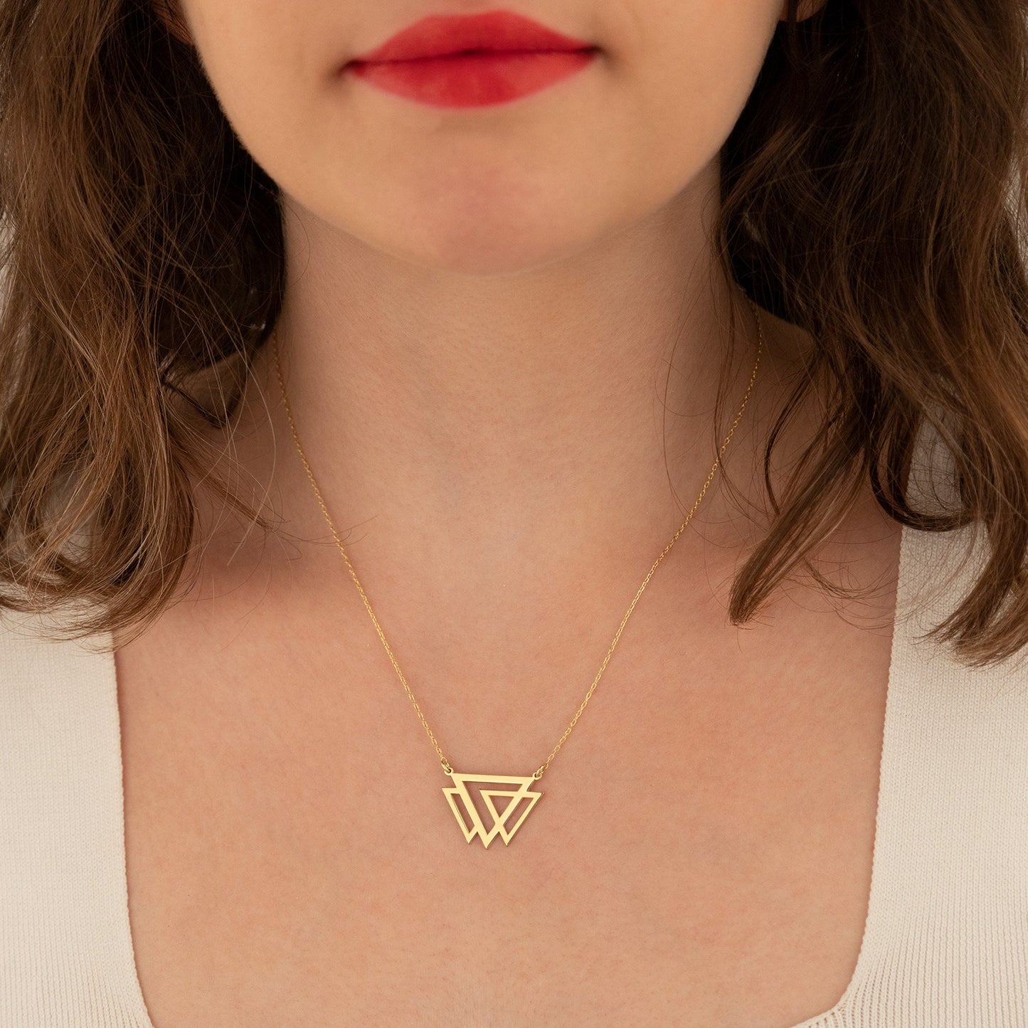 Triple Triangle Necklace - Christmas Gift - Handmade Dainty Interlaced Geometric Necklace - Three Open Triangle Necklace - Gift for Mother