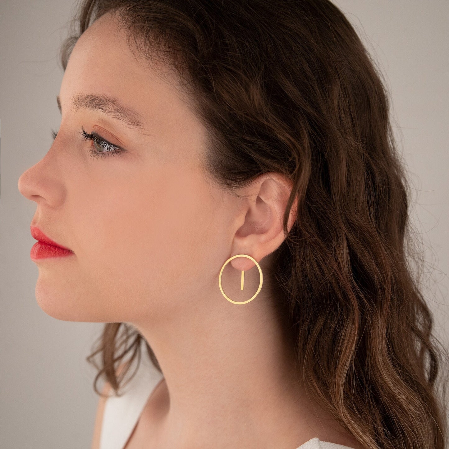 Ear Jacket Round Earrings - Christmas Gift - Round and Bar Earrings - Gift for Her - Modern Earring - Trending Jewelry - Gift for Her