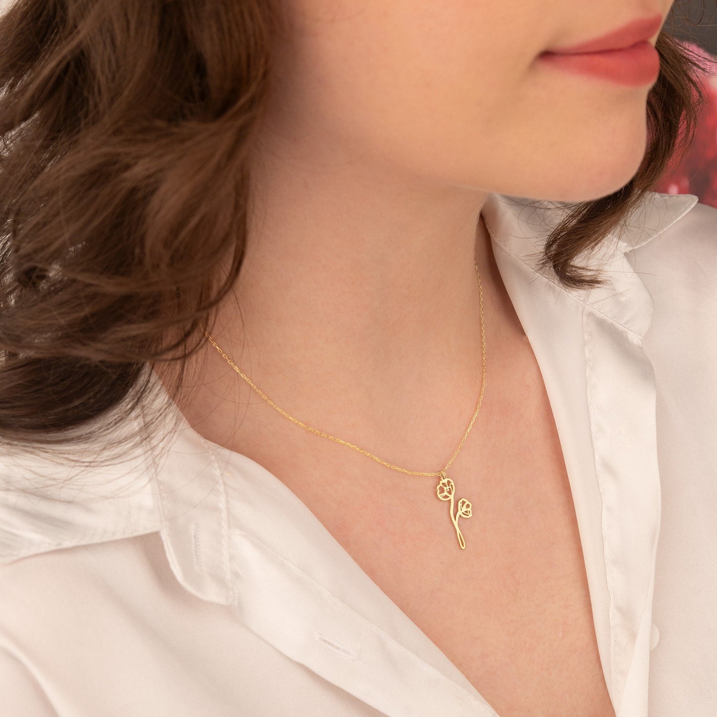 Gold Birth Flower Necklace - Birthday Flower Necklace - Dainty Birth Flower & Zodiac Necklace - Personalized Jewellery - Birthday Gift