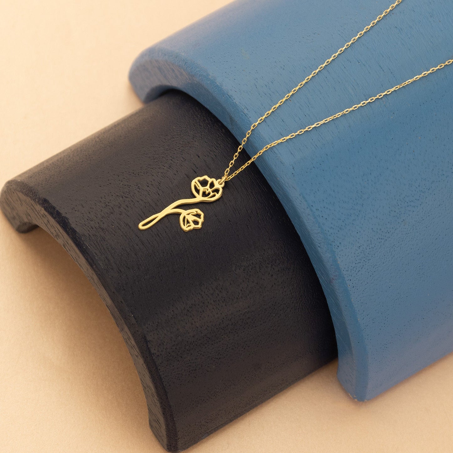 Gold Birth Flower Necklace - Birthday Flower Necklace - Dainty Birth Flower & Zodiac Necklace - Personalized Jewellery - Birthday Gift