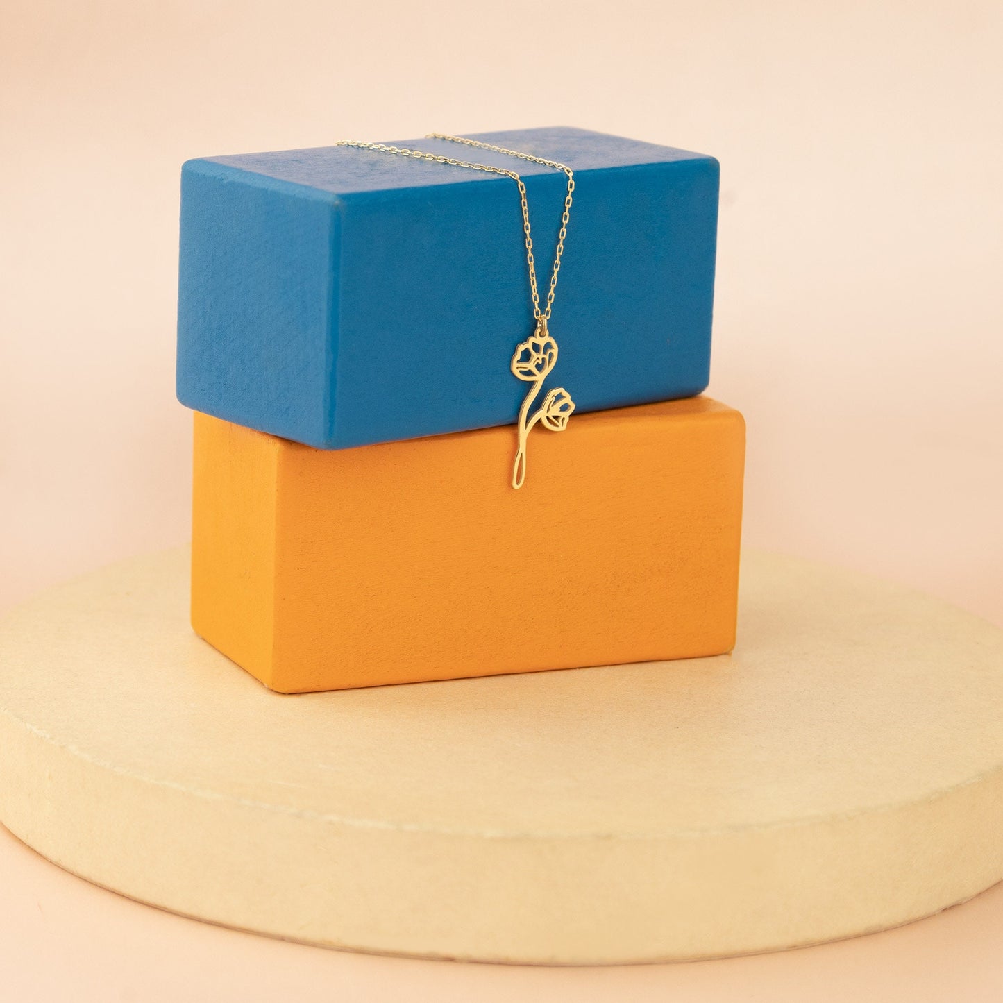 Gold Birth Flower Necklace - Birthday Flower Necklace - Dainty Birth Flower & Zodiac Necklace - Personalized Jewellery - Birthday Gift