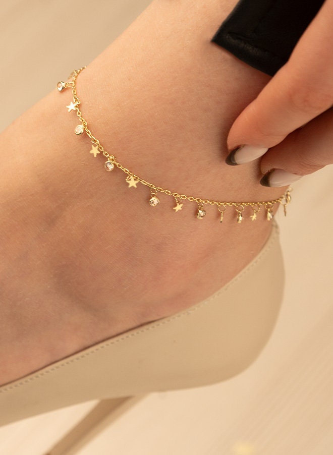Anklet Bracelet with Charms - Christmas Gift - Ankle Chain - Stars Charm Anklet - Charm Anklet - Dainty Charm Anklet - Gift for Her