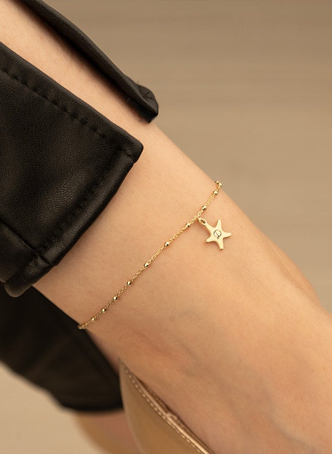 Beaded Chain Personalized Letter Starfish Anklet Bracelet - Ankle Initial Bracelet - Beaded Chain Anklet - Anklets for Women - Gift for Her