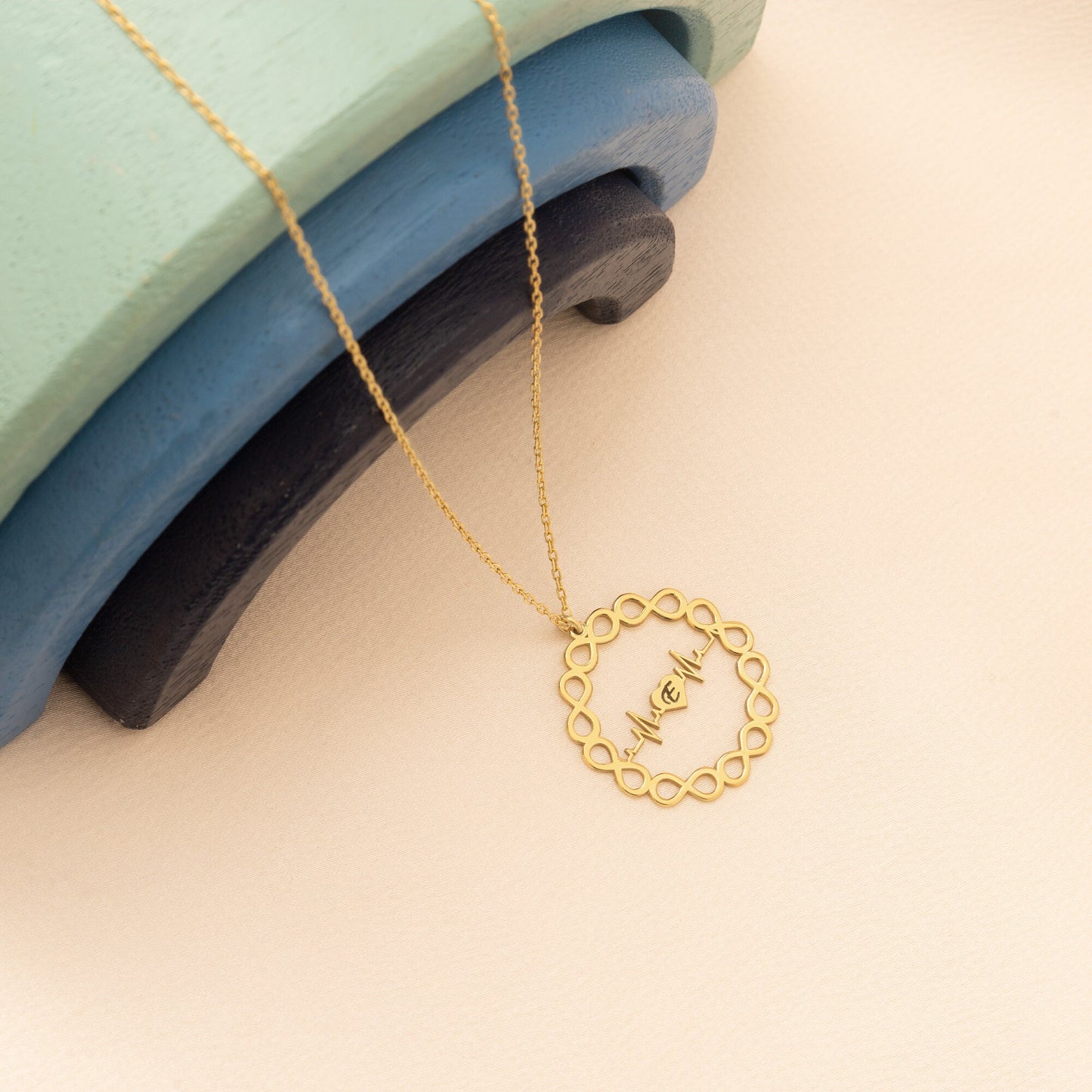Gold Heartbeat Necklace - Infinity Love Necklace - Personalised Heartbeat Necklace - EKG Heart Rhythm Necklace - Heartbeat of Love Necklace