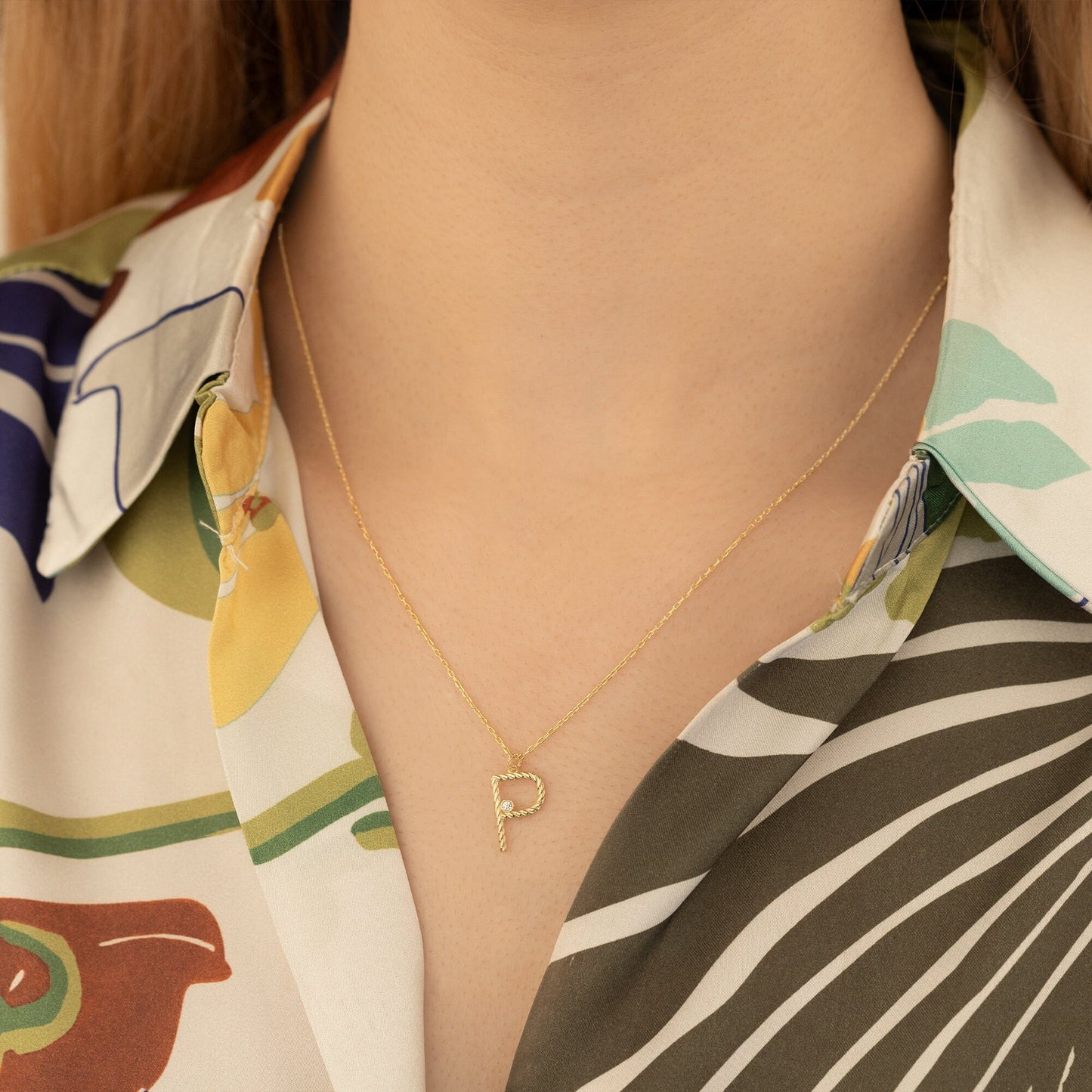 Personalised Gold Twisted Big Initial Necklace With CZ Stone - Diamond Letter Necklace - Twisted Custom Letter - Mother Gift, Name Jewellery