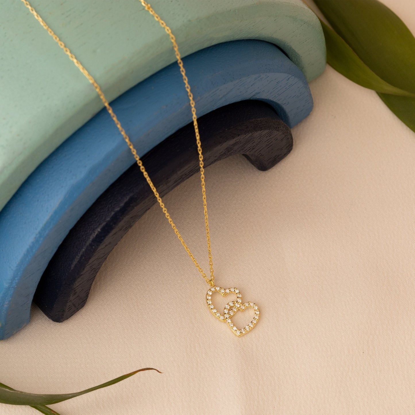 Pave Diamond Double Heart Couple Necklace - Love Necklace For Lover - Crystal Diamond Heart Necklace - Pave Heart Necklace - Gift For Wife