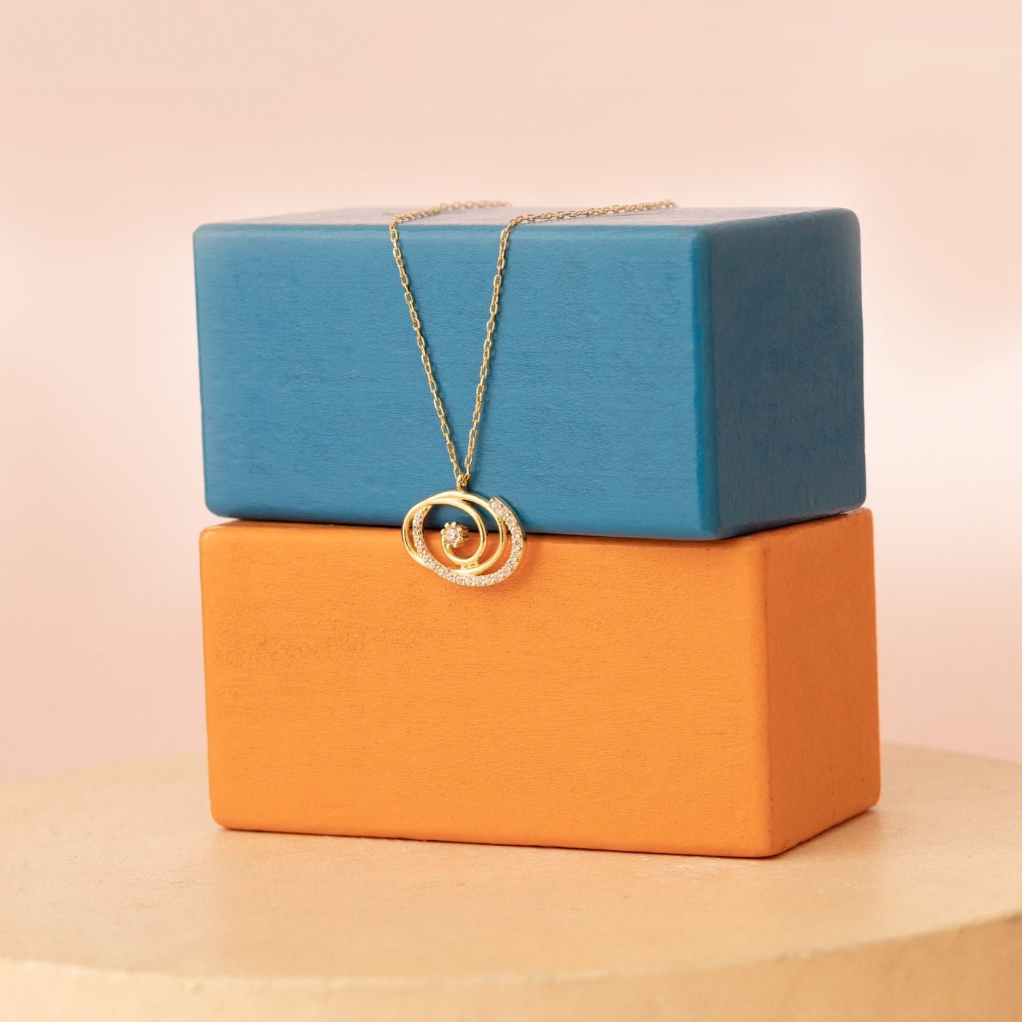 Gold Spiral Necklace with CZ Stone - Gold Diamond Swirl Pendant - Necklace For Women - Silver Solitaire Necklace - Gift For Her