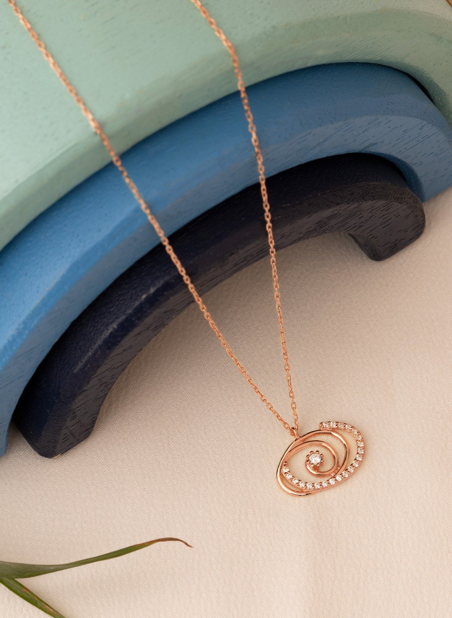 Gold Spiral Necklace with CZ Stone - Gold Diamond Swirl Pendant - Necklace For Women - Silver Solitaire Necklace - Gift For Her