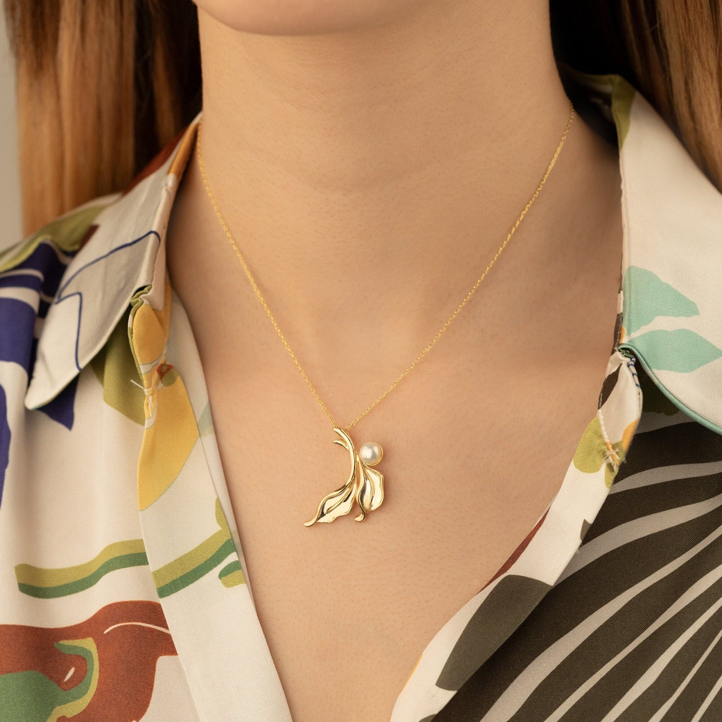 Gold Leaf Necklace With Pearl - Wedding Jewellery - Bridal Gold Pearl Necklace - Oxidized Silver Necklace - Gift for Her