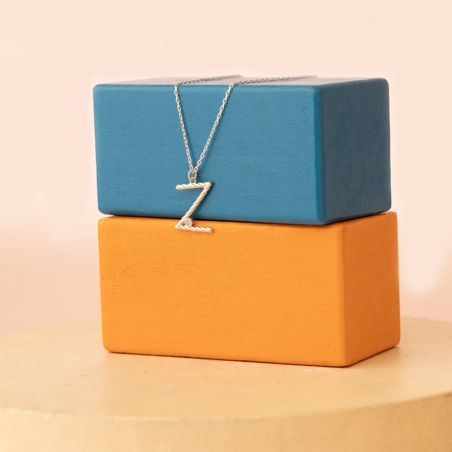 Personalised Gold Twisted Big Initial Necklace With CZ Stone - Diamond Letter Necklace - Twisted Custom Letter - Mother Gift, Name Jewellery