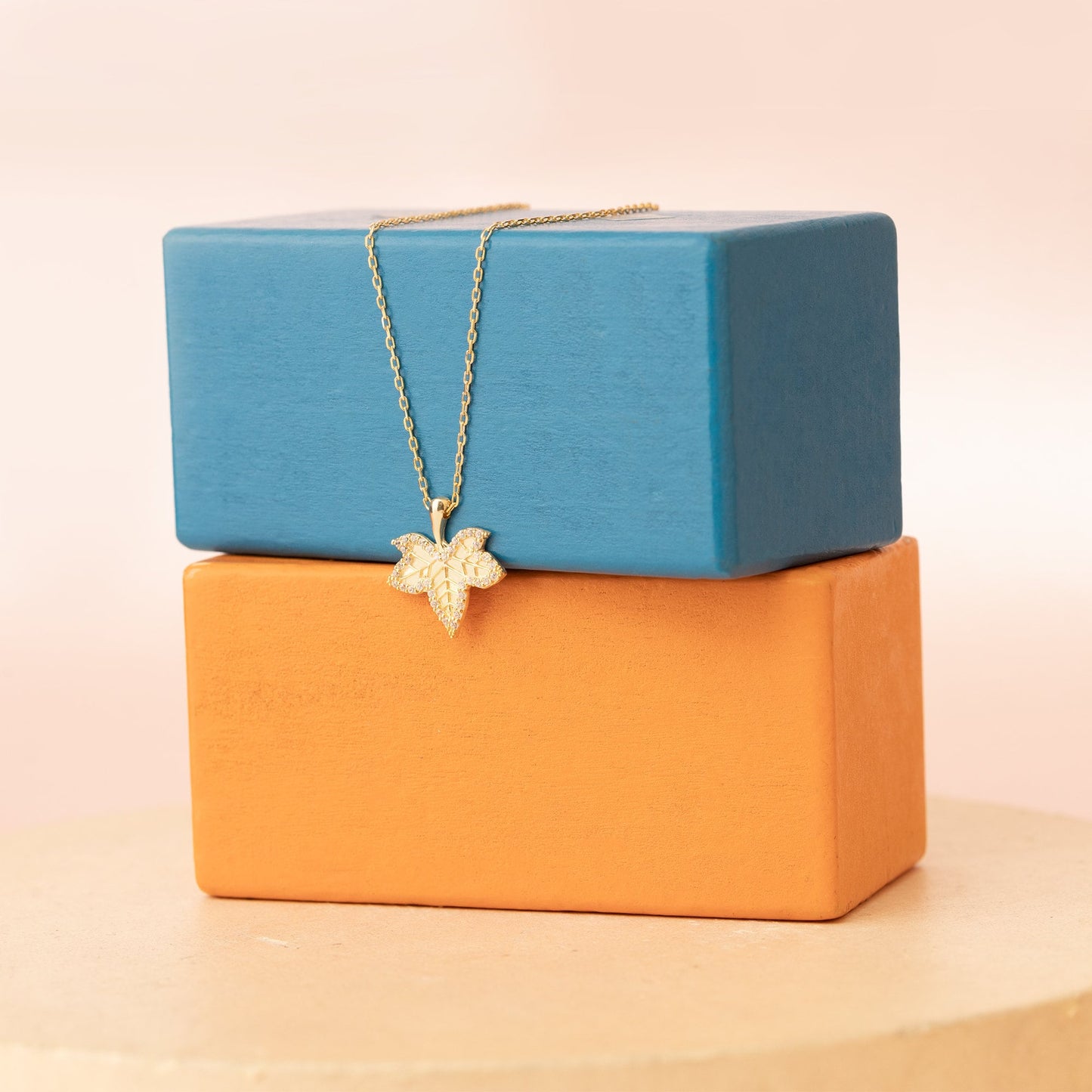 Gold Diamond Maple Leaf Necklace - Gift for Her - Pave Jewellery - 925 Silver Lucky Leaf Necklace - Natural Jewellery - 3D Jewellery