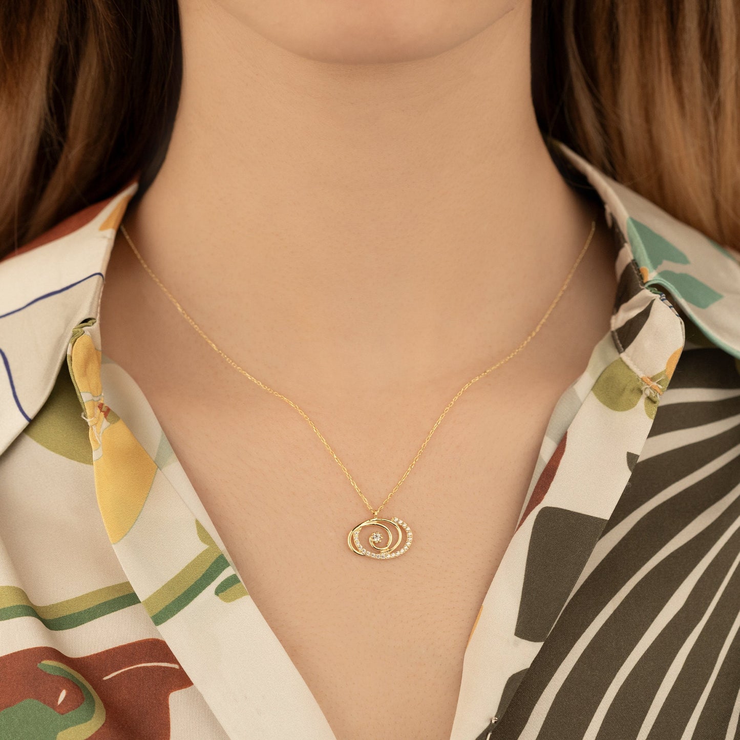 Gold Spiral Necklace with CZ Stone - Gold Diamond Swirl Pendant - Necklace For Women - Silver Solitaire Necklace - Gift For Her