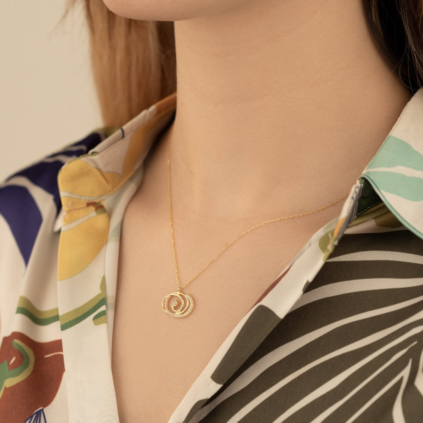 Gold Spiral Necklace with CZ Stone - Gold Diamond Swirl Pendant - Necklace For Women - Silver Solitaire Necklace - Gift For Her