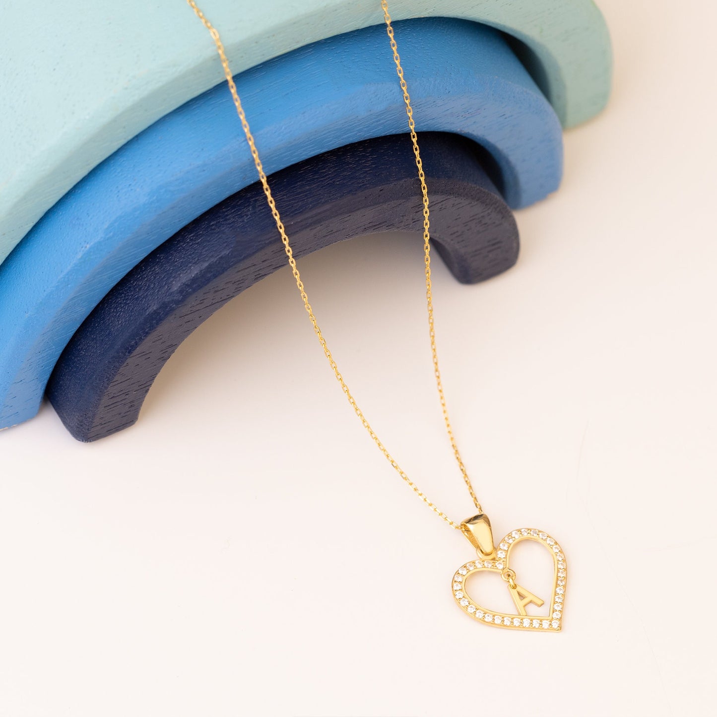 Personalised Pave Initial Heart Gold Necklace - Gold Pave Heart Necklace - Dangle Letter Necklace - Personalized Gift - Name Jewellery