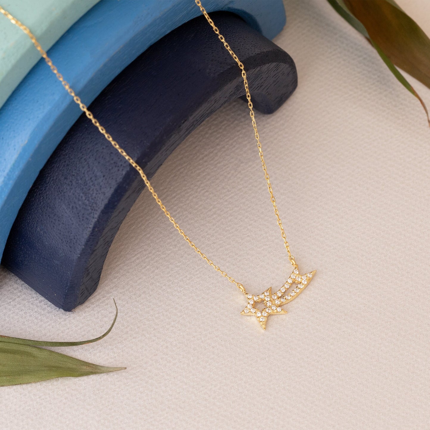 Diamond Shooting Star Necklace - Comet Star Necklace With Cz Stone - Gold Star Necklace - Celestial Jewellery - Gift For Her