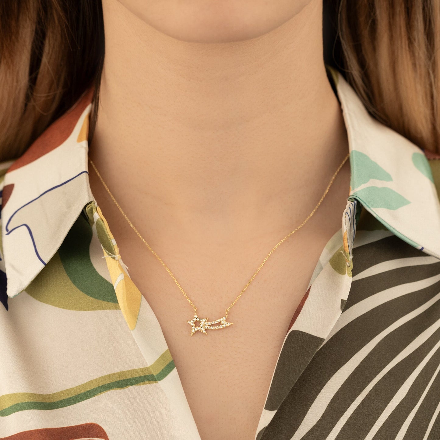 Diamond Shooting Star Necklace - Comet Star Necklace With Cz Stone - Gold Star Necklace - Celestial Jewellery - Gift For Her