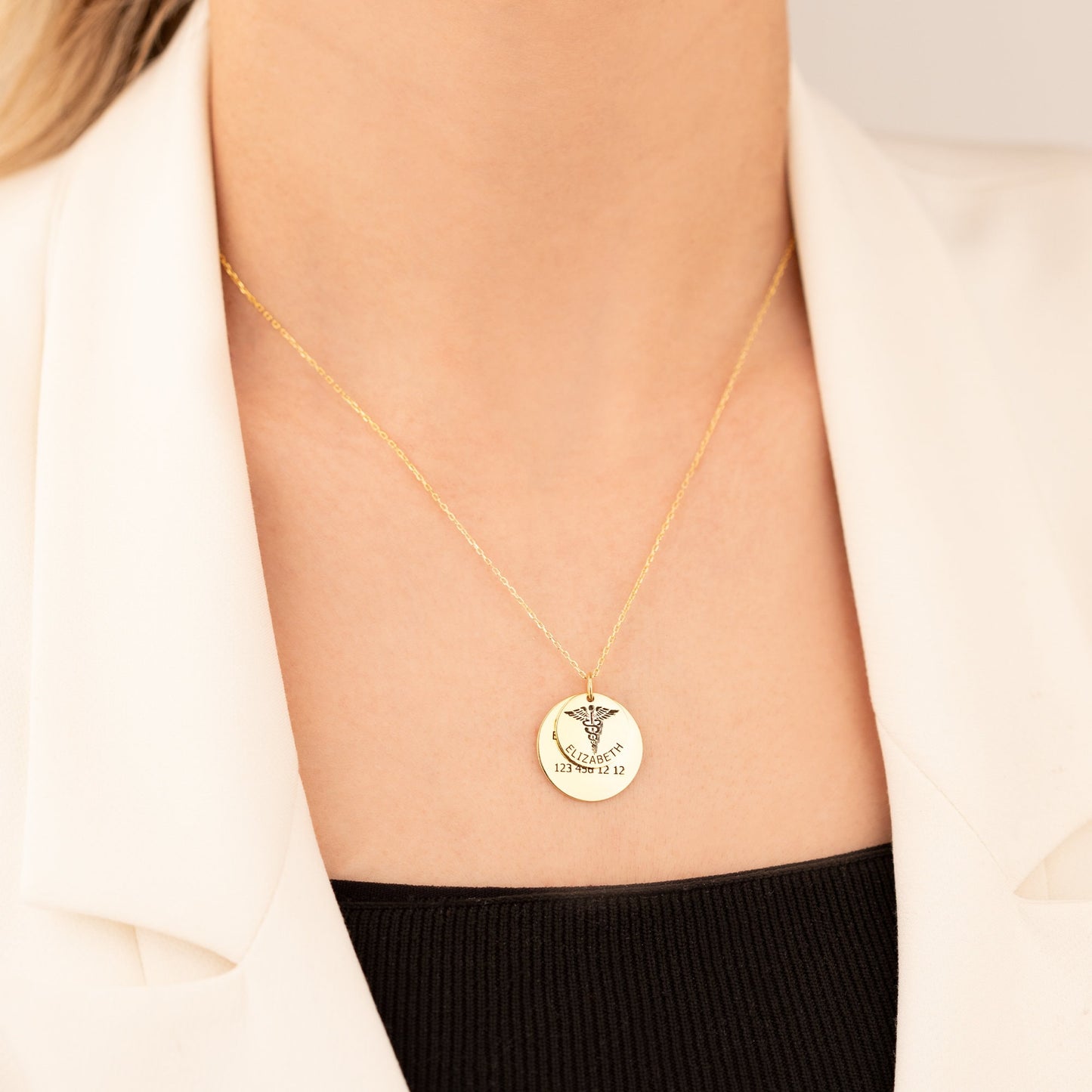 Personalized Medical ID Disc Necklace - Medical Alert Name Disc Necklace - Medical Jewellery - Allergy, Autism, Dementia, Diabetic Necklace