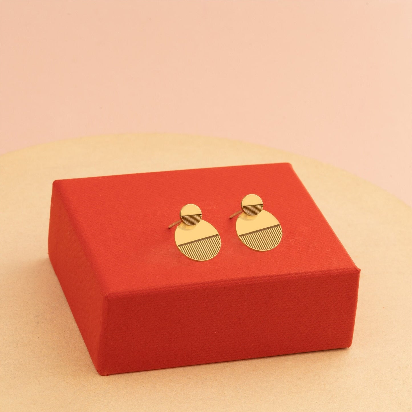 Double Round Earrings - Circle Ear Jacket - Line Scratch Earrings - Modern Jewellery - Handmade Jewellery - Gift for Her - Gift For Mother