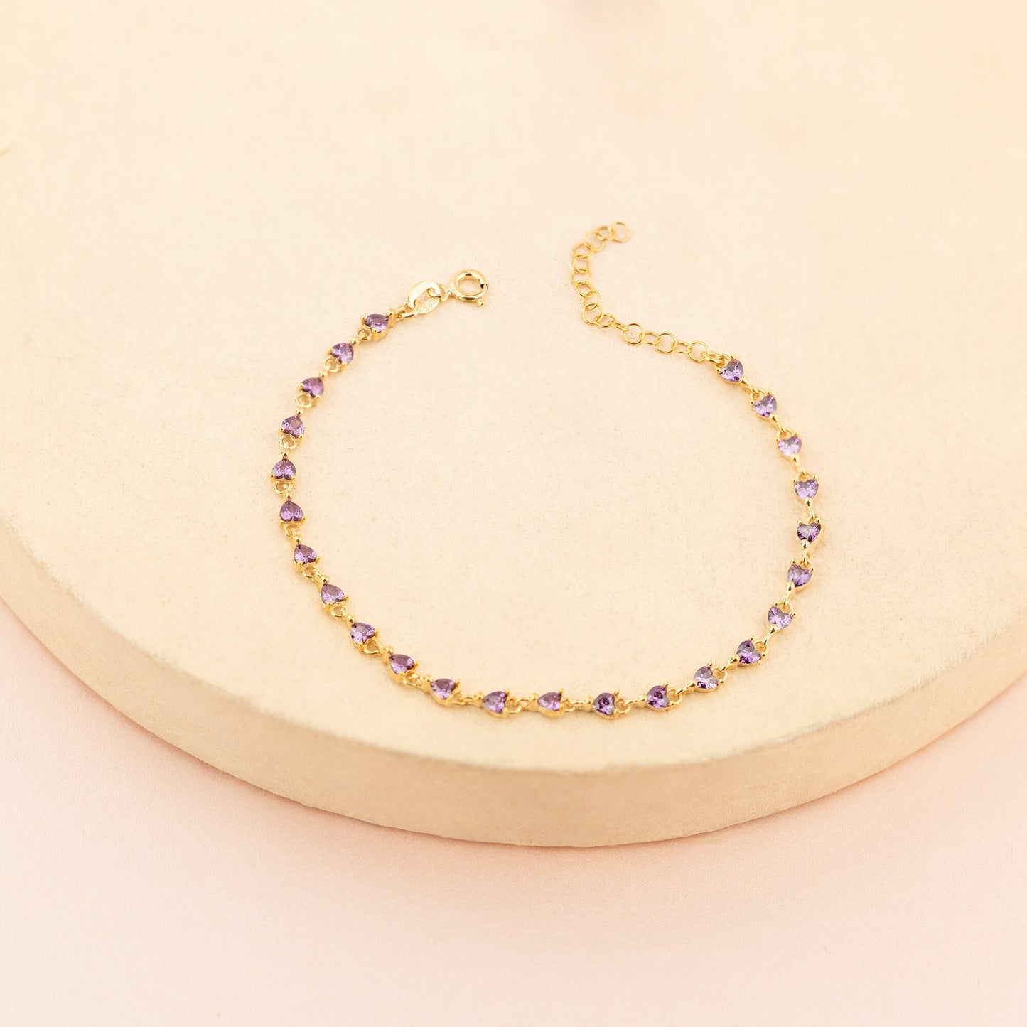 Tennis Bracelet - Amethyst Tennis Bracelet Heart Shape - Cubic Zirconia Amethyst Bracelet - Bride Jewelry Pave Bracelet - Handmade Jewellery