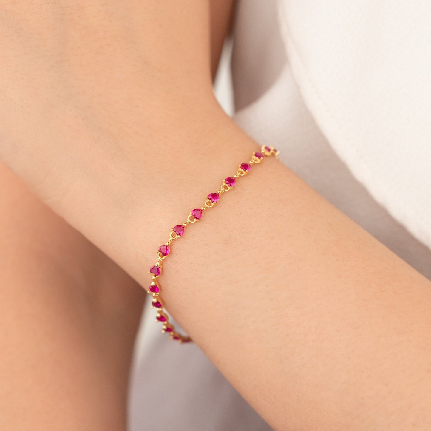 Tennis Bracelet - Pink Tourmaline Tennis Bracelet Heart Shape - Cubic Zirconia Tourmaline Bracelet - Bride Jewellery - Handmade Jewellery