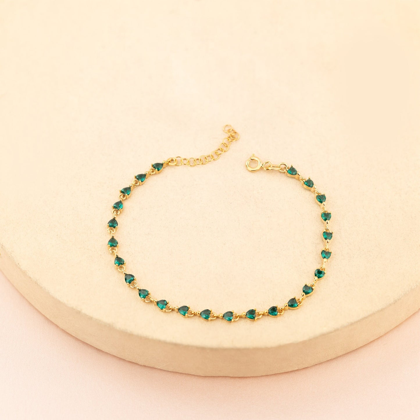 Tennis Bracelet - Emerald Tennis Bracelet Heart Shape - Cubic Zirconia Emerald Bracelet - Bride Jewellery - Handmade Jewellery