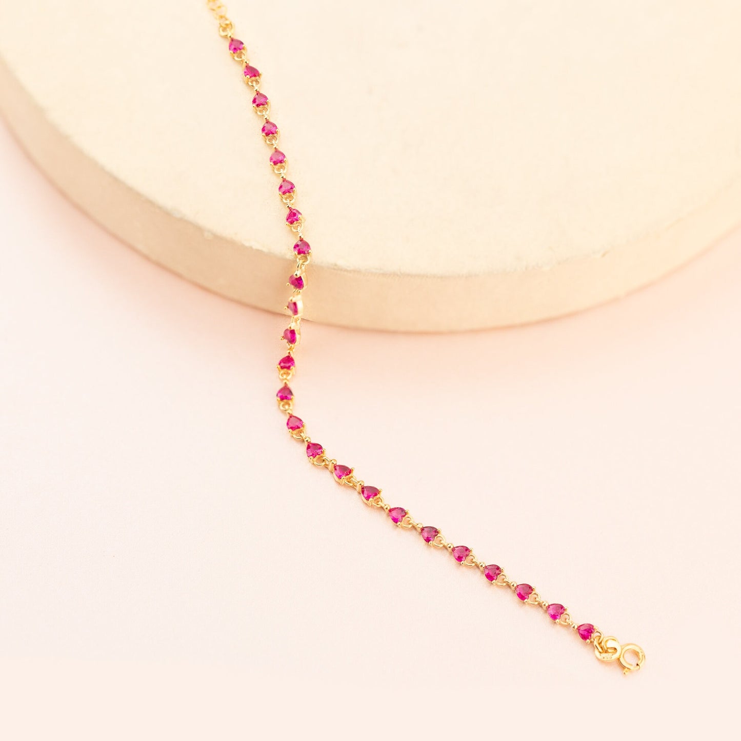 Tennis Bracelet - Pink Tourmaline Tennis Bracelet Heart Shape - Cubic Zirconia Tourmaline Bracelet - Bride Jewellery - Handmade Jewellery