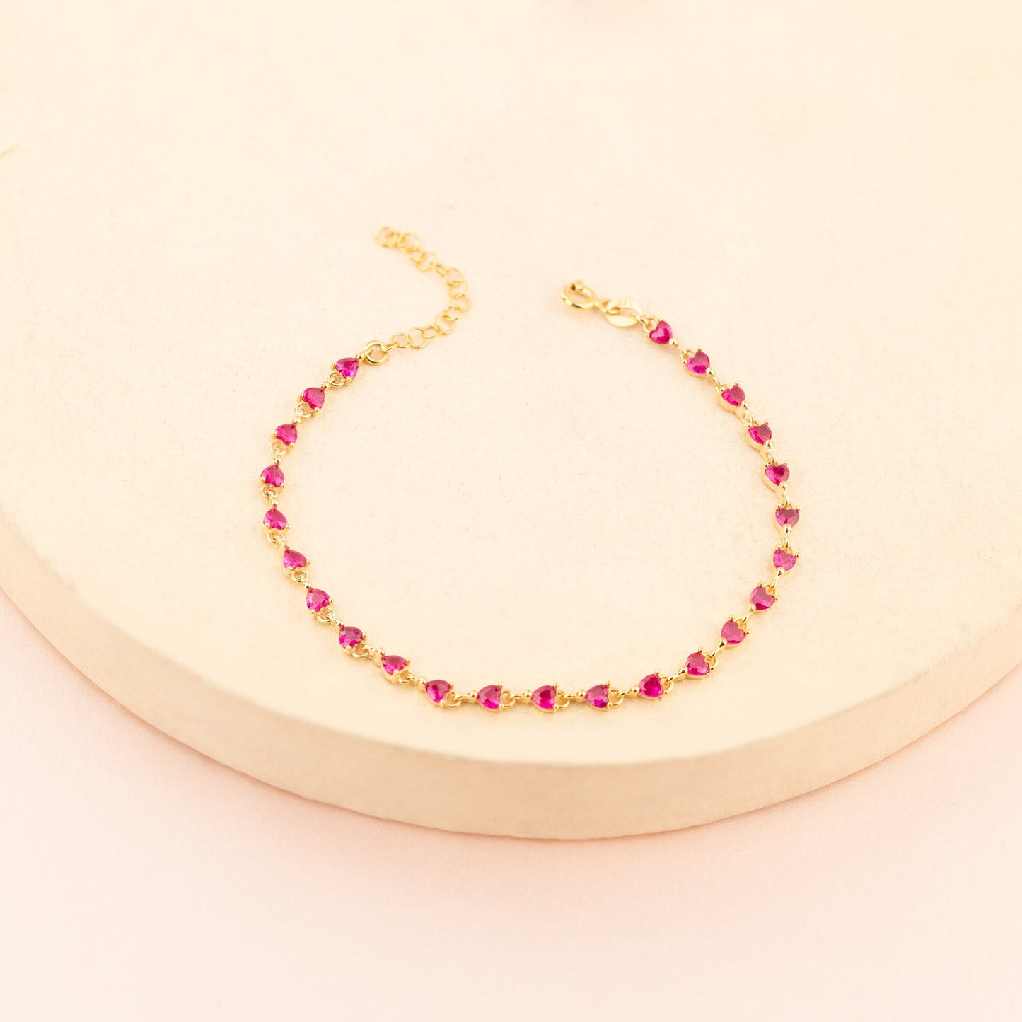 Tennis Bracelet - Pink Tourmaline Tennis Bracelet Heart Shape - Cubic Zirconia Tourmaline Bracelet - Bride Jewellery - Handmade Jewellery