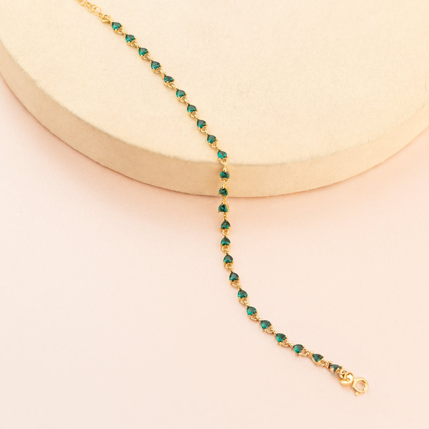 Tennis Bracelet - Emerald Tennis Bracelet Heart Shape - Cubic Zirconia Emerald Bracelet - Bride Jewellery - Handmade Jewellery