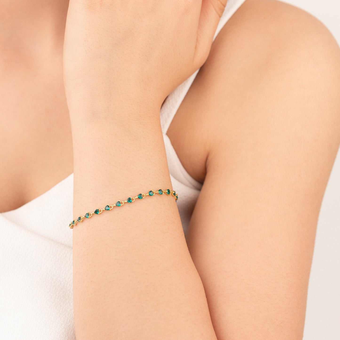 Tennis Bracelet - Emerald Tennis Bracelet Heart Shape - Cubic Zirconia Emerald Bracelet - Bride Jewellery - Handmade Jewellery