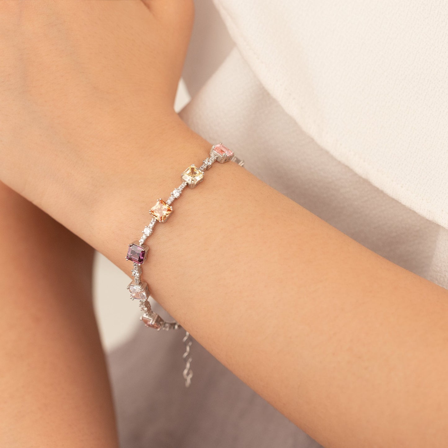 Asscher Cut Simulated Diamond Tennis Bracelet - Multi-Color Tennis Bracelet - Asscher Cubic Zirconia Bracelet - Gift for Her - Pave Bracelet