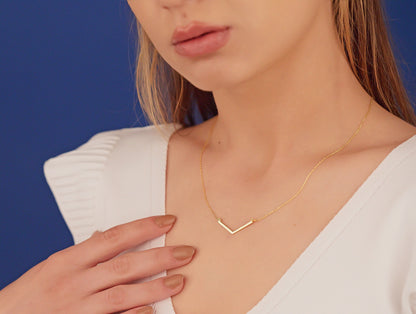 Thin Chevron Necklace - Christmas Gift - Gold V Necklaces - 925 Sterling Silver Geometric V Chevron Necklace for Women - Gift for Her