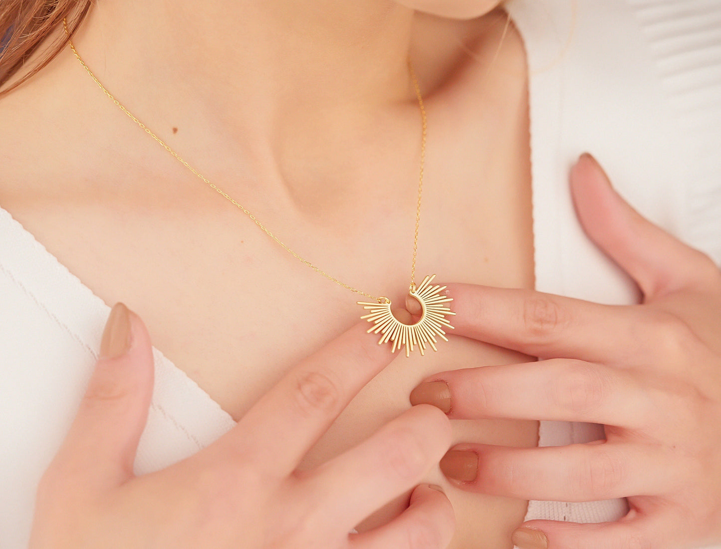 14K Sunburst Necklace - Gold Sunshine Necklaces - Half Sunbeam Necklace for Women - Celestial Necklace - Half Sun Necklace - Gift For Her