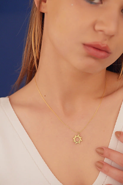 14K Solid Gold Sunburst Necklaces - 14K Gold Sunshine Necklace - Necklace for Women - Celestial Jewellery - Gift For Her - 14K Jewellery