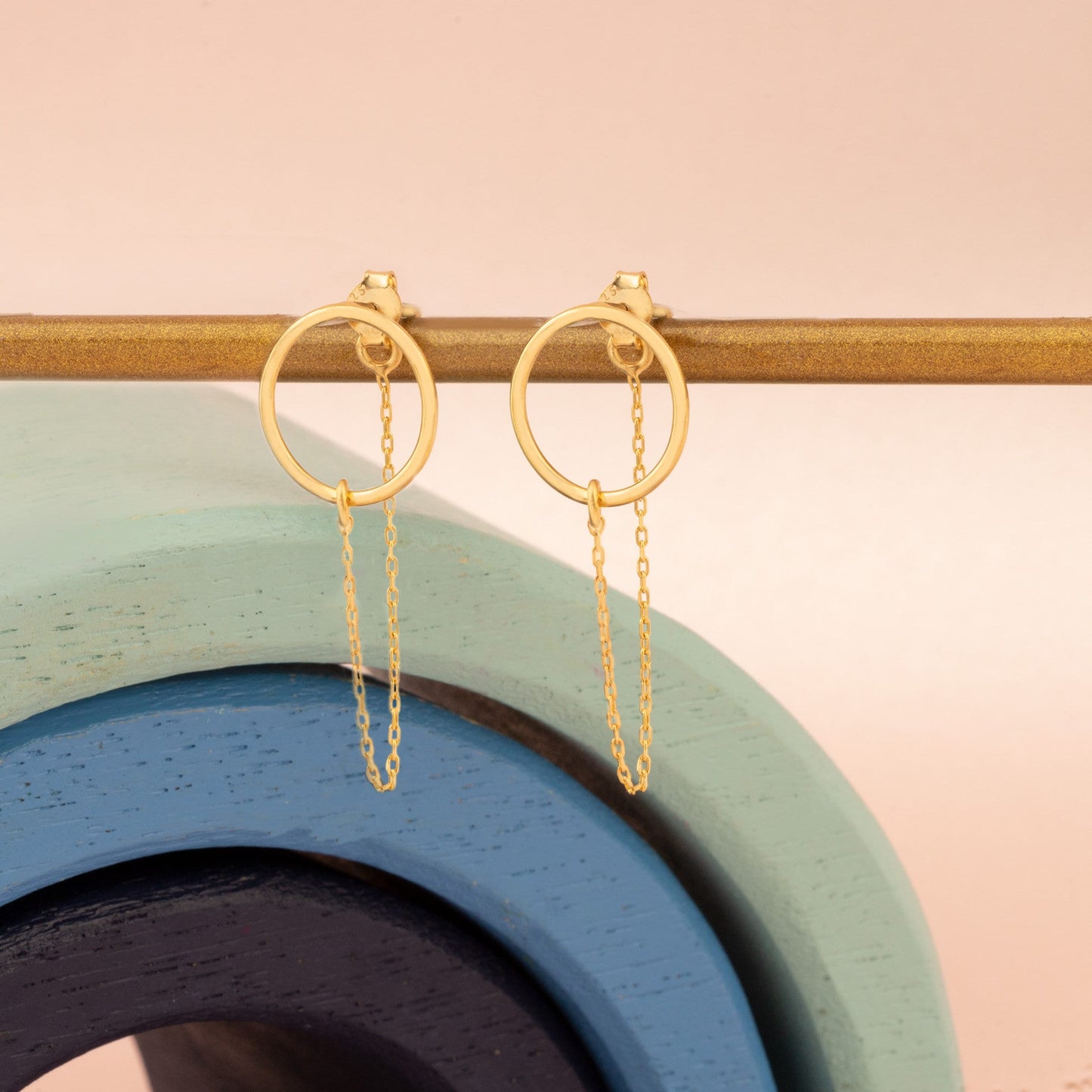 Round Threader Earrings - Christmas Gift - Minimalist Circular Earring - Geometric Threader Chain Earrings - Dainty Earrings - Gift for Her