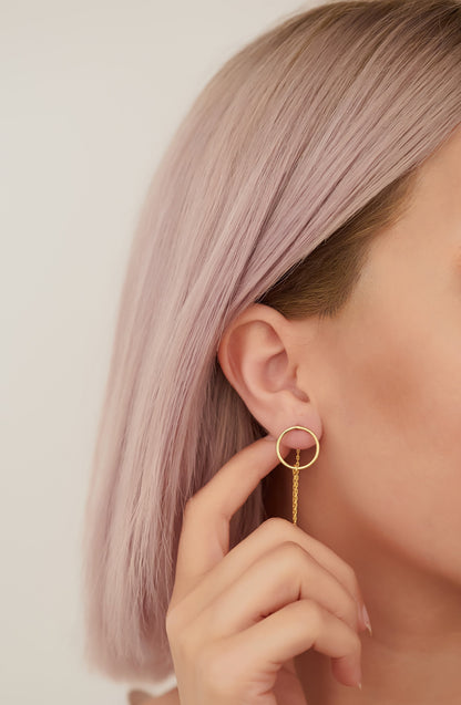 Round Threader Earrings - Christmas Gift - Minimalist Circular Earring - Geometric Threader Chain Earrings - Dainty Earrings - Gift for Her
