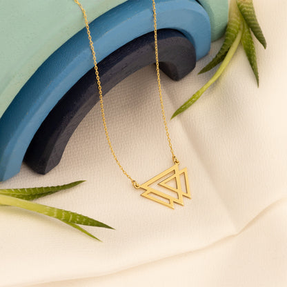 Triple Triangle Necklace - Christmas Gift - Handmade Dainty Interlaced Geometric Necklace - Three Open Triangle Necklace - Gift for Mother