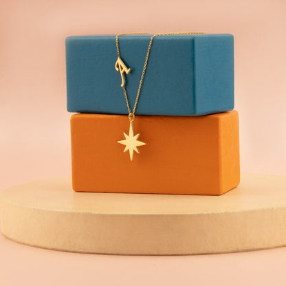 Initial Pole Star Necklace - Christmas Gift - Dainty Letter Star Necklace - North Star Necklace - Minimalist Pendant - Compass Necklace