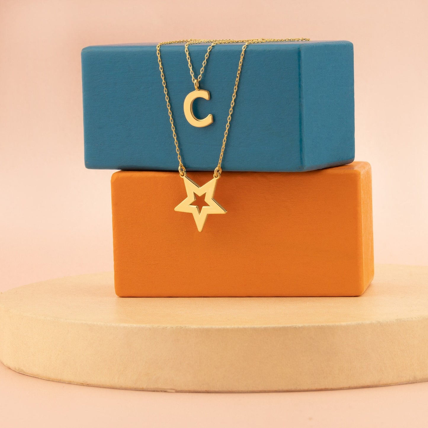 Star with Initial Necklace - Dainty Letter Star Necklace - Star Pendants - Minimalist Pendant - Double Necklace - Gift For Her