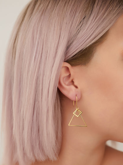 Double Triangle Dangle Earrings - Christmas Gift - Dainty Geometric Drop Earrings - Double Open Triangle Earring - Gift for Her