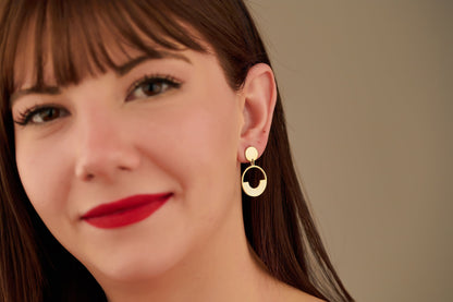 Double Circle Hollow Earrings - Christmas Gift - Linked Earrings - Stud Dangle Earrings - Modern Jewelry - Handmade Earrings - Gift for Her