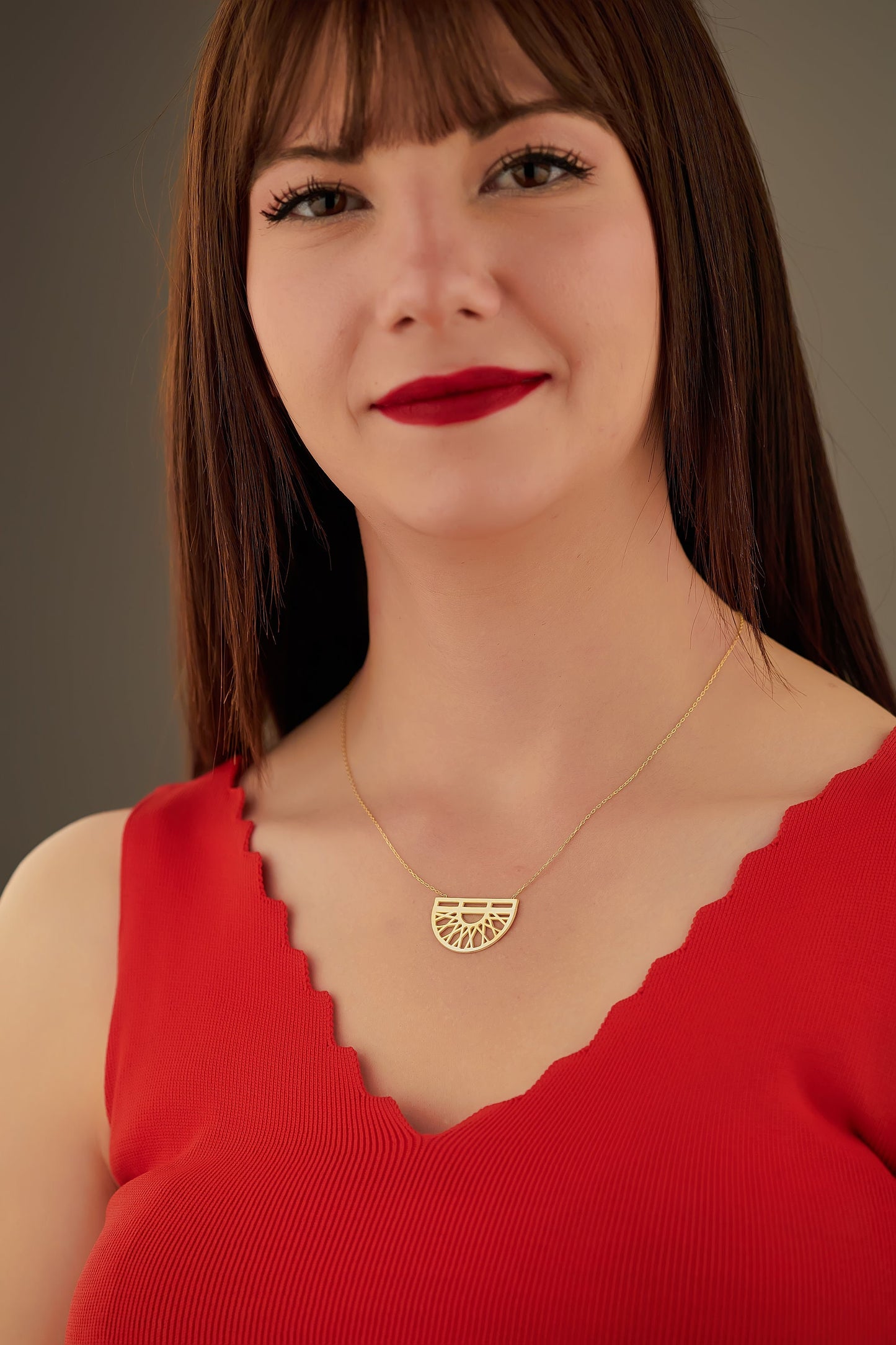Unique Geometric Necklace - Semi Circle Necklace - Gift for Her - Silver Rush Mat Necklace - Modern Jewellery - Vintage Window Necklace