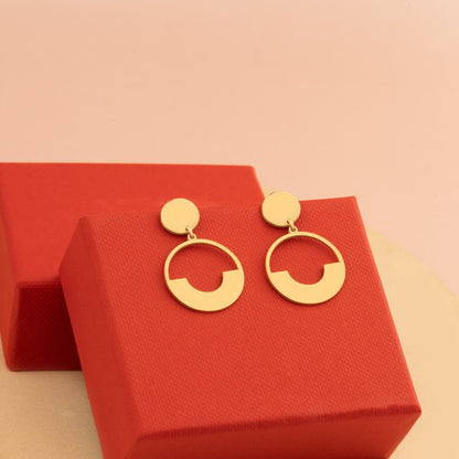 Double Circle Hollow Earrings - Christmas Gift - Linked Earrings - Stud Dangle Earrings - Modern Jewelry - Handmade Earrings - Gift for Her